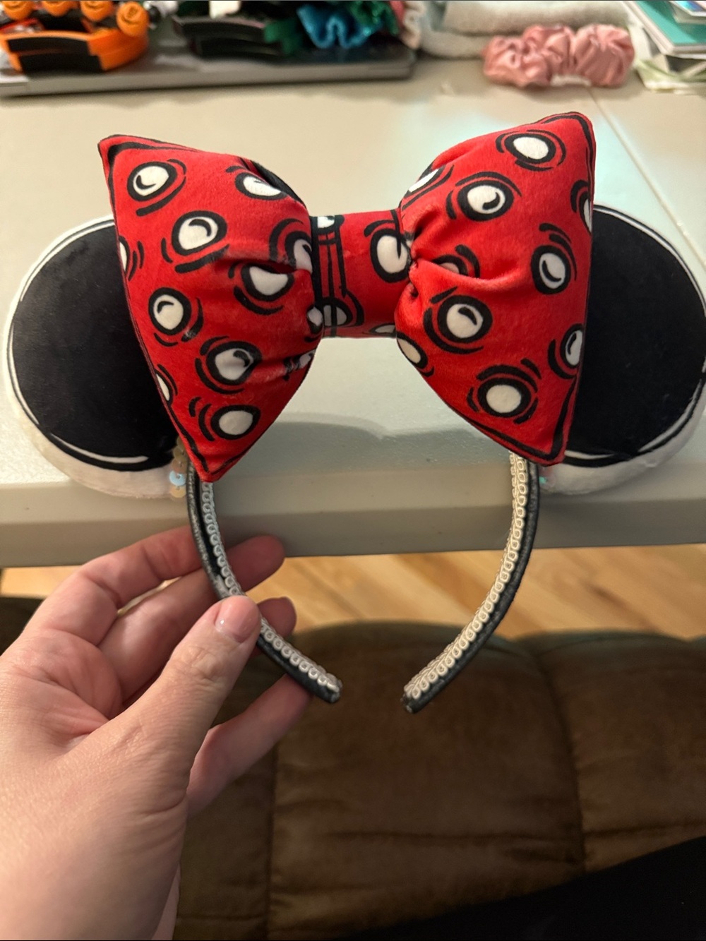 Red Patterned Bow Minnie Ear Headband